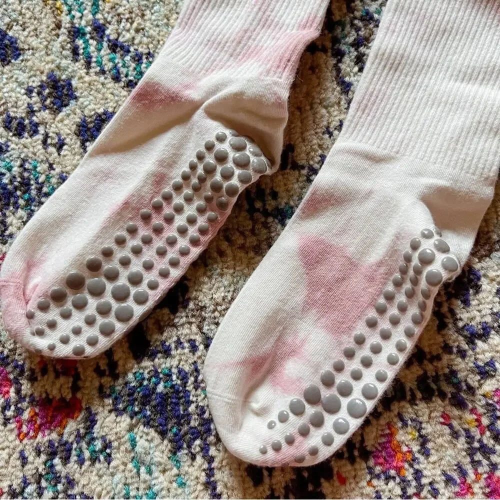 Pastel Pink Tie Dye Grip Socks Non Slip Yoga Pilates One Size